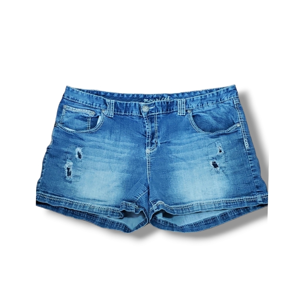 MAURICE'S Distressed High Rise Medium Wash Jean Denim Shorts Size 24 (4x)